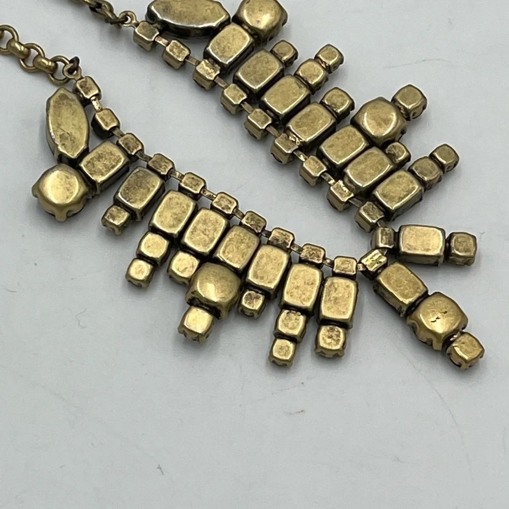J. Crew‎ Gold Toned Dark Gray Rhinestones Edgy Statement Necklace